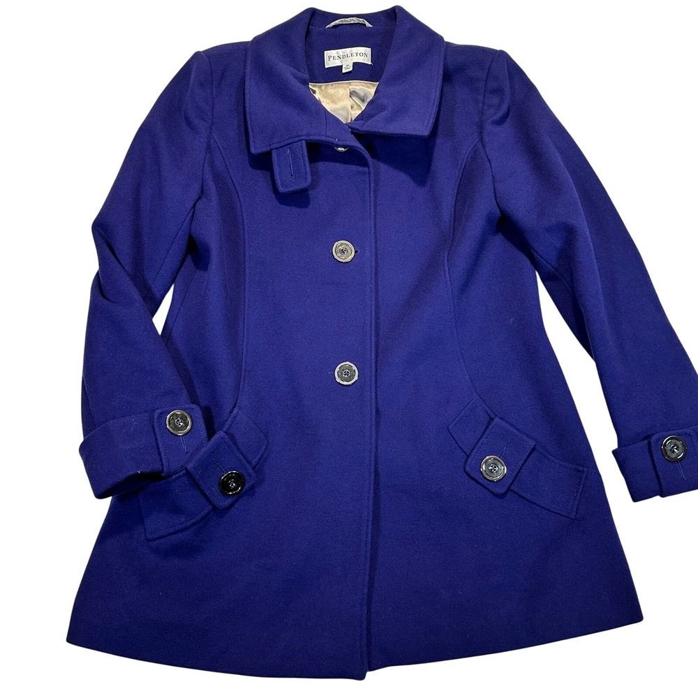 Pendleton Women's M Royal Blue Australian Lambswool‎ Button Front Coat Spring